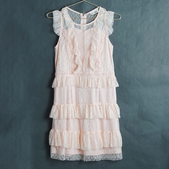 Lily Mcbee Dresses & Skirts - Lily Mcbee Pink Lace Ruffle Dress M